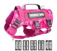 WINSEE Service Dog Vest Harness for Large Dog, Tactical Working MOLLE Vest with 10 Pet Patches, No Pull Heavy Duty Harness for Training Hunting Walking