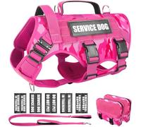 WINSEE Tactical Dog Harness with Dog Leash, Service Working MOLLE Vest with 10 Pet Patches for Dog, No Pull Military Harness and Backpack for Training Hunting Walking