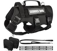 WINSEE Tactical Dog Harness with Dog Leash, Service Working MOLLE Vest with 10 Pet Patches for Medium Dog, No Pull Military Harness and Backpack for Training Hunting Walking