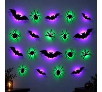 Winsegom 21 PCS LED Bats Lights Sticker,Halloween Decorations Indoor Lights | 3D Bats Spider Wall Decals Realistic Glowing with Flashing Modes,Multi-Size, for Indoor Halloween Window Stickers Party Decor