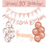 Winsegom 30th Birthday Decorations, Rose Gold 30th Birthday Banner for Her, Women’s 30th Birthday Party Supplies, Happy Birthday Decor Set with Balloons, 30 & Fabulous Sash and Pennant Bunting