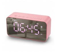 Winsegom Alarm Clock, Pink Digital Alarm Clock Bedside with LED Display, Bluetooth Speaker Fm Radio Alarm Clock Battery Powered Portable Mirror Alarm with Dual Alarms for Bedroom, Bedside