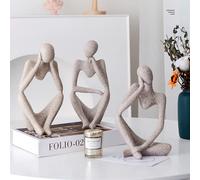 Winshall Home Decor Accents, Resin Thinker Statue Decor 3 PCS, Abstract Bookshelf Decor, Decorative Sculpture for Office,Book Shelf, Figurines Home Decor, Decor Accents (Beige)