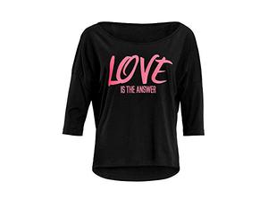 WINSHAPE MCS001 Women's Ultra Light Modal 3/4 Sleeve Shirt with Neon Pink Love is the Answer Glitter Print, Dance Style, Fitness, Leisure, Sports, Yoga, Workout