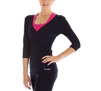 Winshape Women's 3/4 Arm Shirt Wrap Look for Fitness Yoga Pilates Leisure blue Night Blue