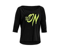 Winshape Women's Damen Ultra leichtes Modal-3/4-Arm Shirt MCS001 mit neon gelbem „New Day Bring it on” Glitzer-Aufdruck Yoga Shirt, Schwarz-Neon-Geld-Glitzer, S