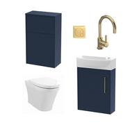 Winshill Cloakroom Bundle - Left Wall Hung Vanity Unit, Concealed Cistern Wc Unit, Toilet & Tap, 440mm - Blue/brass - Balterley