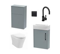 Winshill Cloakroom Bundle - Left Wall Hung Vanity Unit, Concealed Cistern Wc Unit, Toilet & Tap, 440mm - Grey/black - Balterley