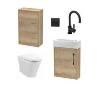 Winshill Cloakroom Bundle - Left Wall Hung Vanity Unit, Concealed Cistern Wc Unit, Toilet & Tap, 440mm - Oak/black - Balterley