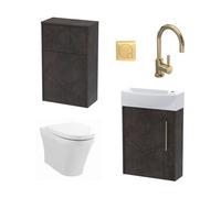 Winshill Cloakroom Bundle - Left Wall Hung Vanity Unit, Concealed Cistern Wc Unit, Toilet & Tap, 440mm - Slate/brass - Balterley
