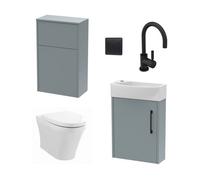 Winshill Cloakroom Bundle - Right Wall Hung Vanity Unit, Concealed Cistern Wc Unit, Toilet & Tap, 440mm - Grey/black - Balterley