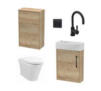 Winshill Cloakroom Bundle - Right Wall Hung Vanity Unit, Concealed Cistern Wc Unit, Toilet & Tap, 440mm - Oak/black - Balterley