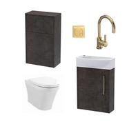 Winshill Cloakroom Bundle - Right Wall Hung Vanity Unit, Concealed Cistern Wc Unit, Toilet & Tap, 440mm - Slate/brass - Balterley