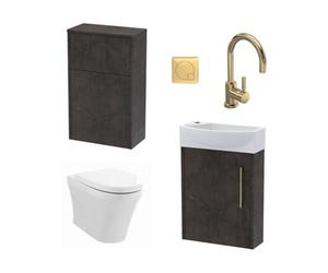 Winshill Cloakroom Bundle - Right Wall Hung Vanity Unit, Concealed Cistern Wc Unit, Toilet & Tap, 440mm - Slate/brass - Balterley