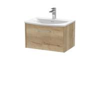 Winshill Contemporary 1 Drawer Wall Hung Vanity Unit with Curved Basin, Light Oak, 600mm