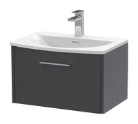 Winshill Contemporary 1 Drawer Wall Hung Vanity Unit with Curved Basin, Woodgrain Dark Grey, 600mm
