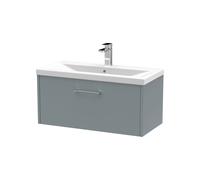 Winshill Contemporary 1 Drawer Wall Hung Vanity Unit with Mid-Edge Basin, Grey, 800mm