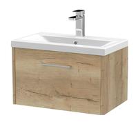 Winshill Contemporary 1 Drawer Wall Hung Vanity Unit with Mid-Edge Basin, Light Oak, 600mm