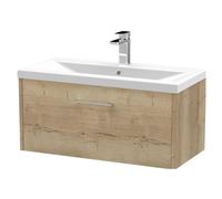 Winshill Contemporary 1 Drawer Wall Hung Vanity Unit with Mid-Edge Basin, Light Oak, 800mm