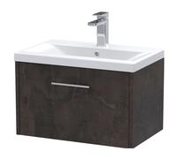 Winshill Contemporary 1 Drawer Wall Hung Vanity Unit with Mid-Edge Basin, Metallic Slate, 600mm