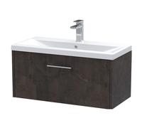 Winshill Contemporary 1 Drawer Wall Hung Vanity Unit with Mid-Edge Basin, Metallic Slate, 800mm