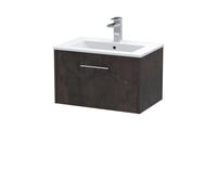 Winshill Contemporary 1 Drawer Wall Hung Vanity Unit with Minimalist Basin, Metallic Slate, 600mm