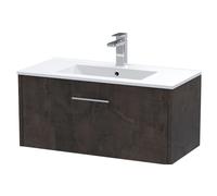 Winshill Contemporary 1 Drawer Wall Hung Vanity Unit with Minimalist Basin, Metallic Slate, 800mm