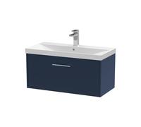 Winshill Contemporary 1 Drawer Wall Hung Vanity Unit with Thin Edge Basin, Dark Blue, 800mm