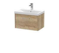 Winshill Contemporary 1 Drawer Wall Hung Vanity Unit with Thin Edge Basin, Light Oak, 600mm