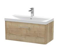 Winshill Contemporary 1 Drawer Wall Hung Vanity Unit with Thin Edge Basin, Light Oak, 800mm