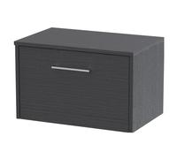 Winshill Contemporary 1 Drawer Wall Hung Vanity Unit with Worktop, Woodgrain Dark Grey, 600mm