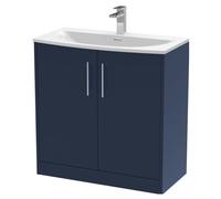Winshill Contemporary 2 Door Floor Standing Vanity Unit with Curved Basin, Dark Blue, 800mm