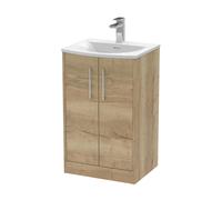 Winshill Contemporary 2 Door Floor Standing Vanity Unit with Curved Basin, Light Oak, 500mm