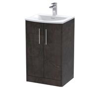Winshill Contemporary 2 Door Floor Standing Vanity Unit with Curved Basin, Metallic Slate, 500mm