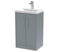 Winshill Contemporary 2 Door Floor Standing Vanity Unit with Mid-Edge Basin, Grey, 500mm