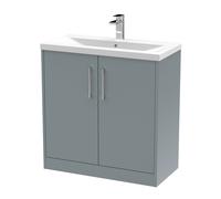 Winshill Contemporary 2 Door Floor Standing Vanity Unit with Mid-Edge Basin, Grey, 800mm
