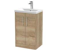 Winshill Contemporary 2 Door Floor Standing Vanity Unit with Mid-Edge Basin, Light Oak, 500mm