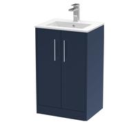 Winshill Contemporary 2 Door Floor Standing Vanity Unit with Minimalist Basin, Dark Blue, 500mm