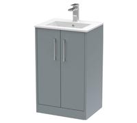 Winshill Contemporary 2 Door Floor Standing Vanity Unit with Minimalist Basin, Grey, 500mm