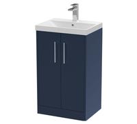 Balterley Winshill Contemporary 2 Door Floor Standing Vanity Unit With Thin Edge Basin, Dark Blue, 500mm