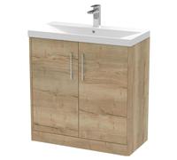 Winshill Contemporary 2 Door Floor Standing Vanity Unit with Thin Edge Basin, Light Oak, 800mm