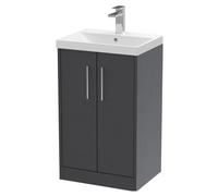 Winshill Contemporary 2 Door Floor Standing Vanity Unit with Thin Edge Basin, Woodgrain Dark Grey, 500mm
