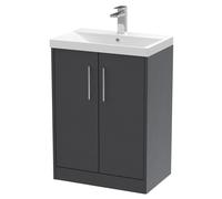 Balterley Winshill Contemporary 2 Door Floor Standing Vanity Unit With Thin Edge Basin, Woodgrain Dark Grey, 600mm