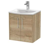 Winshill Contemporary 2 Door Wall Hung Vanity Unit with Curved Basin, Light Oak, 500mm