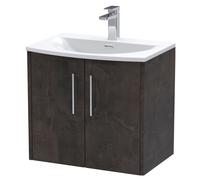 Winshill Contemporary 2 Door Wall Hung Vanity Unit with Curved Basin, Metallic Slate, 600mm