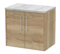 Winshill Contemporary 2 Door Wall Hung Vanity Unit with Laminate Worktop, Light Oak, 600mm