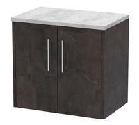 Winshill Contemporary 2 Door Wall Hung Vanity Unit with Laminate Worktop, Woodgrain Dark Grey, 600mm