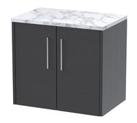 Winshill Contemporary 2 Door Wall Hung Vanity Unit with Laminate Worktop, Woodgrain Dark Grey, 600mm