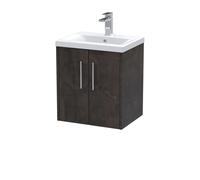 Winshill Contemporary 2 Door Wall Hung Vanity Unit with Mid-Edge Basin, Metallic Slate, 500mm