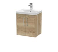 Winshill Contemporary 2 Door Wall Hung Vanity Unit with Thin Edge Basin, Light Oak, 500mm